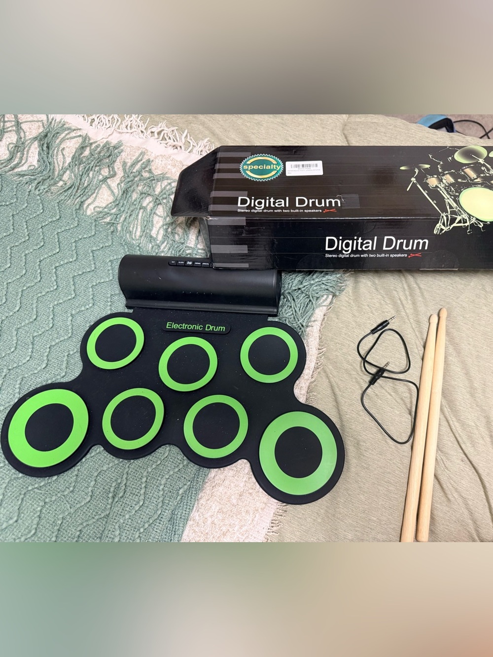 Paxcess Electronic Digital Drum Pad - Black with Green Pads